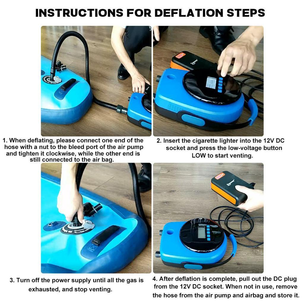 12V 20PSI 3.3ft high pressure Inflatable Electric Air Pump LCD Deflator Sup Boat Paddle Floor Mat