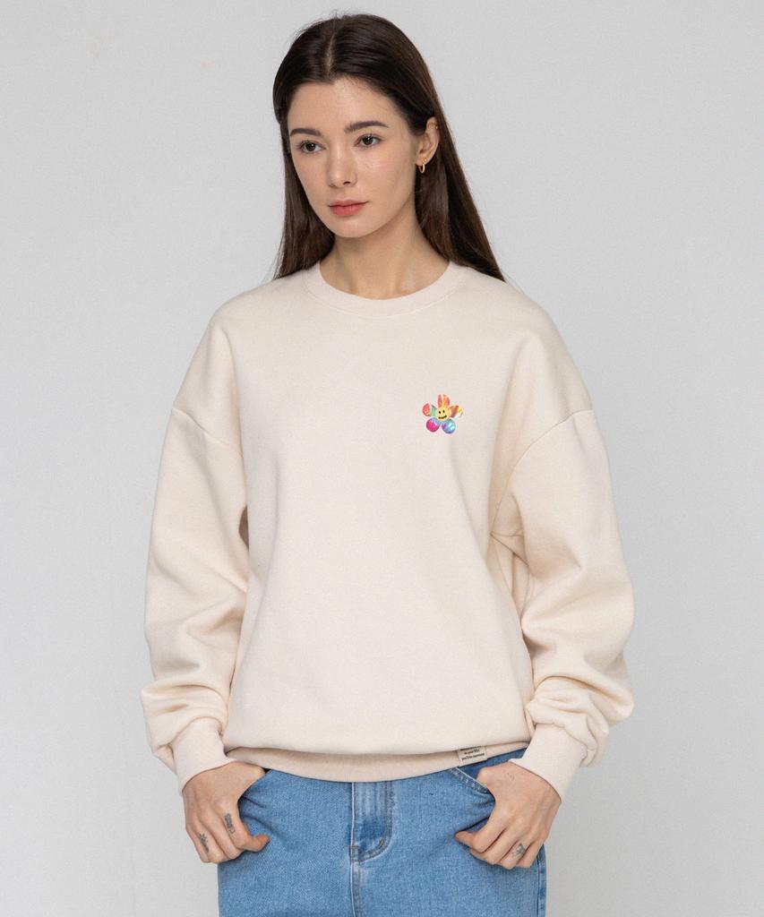 GRAVER [Unisex] Tie-Dye Flower Dot Smile Sweatshirt_Cream