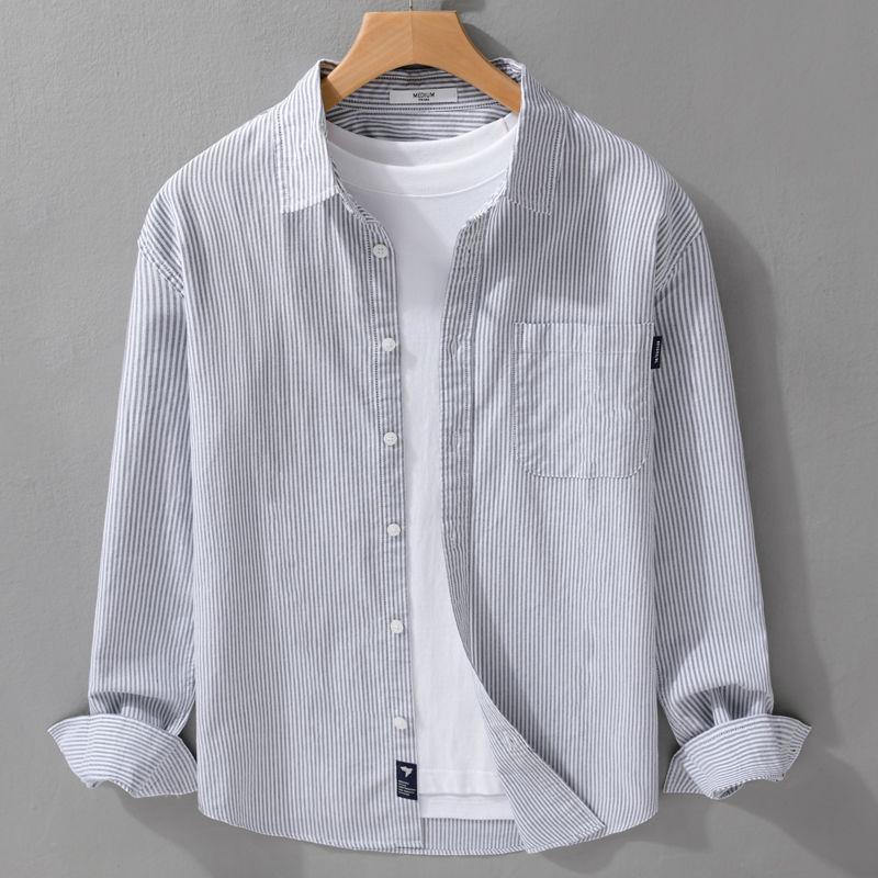 

Men s Striped Long Sleeve Shirt - Casual, Loose, Fashionable, Minimalist Autumn Top XL сірий колір