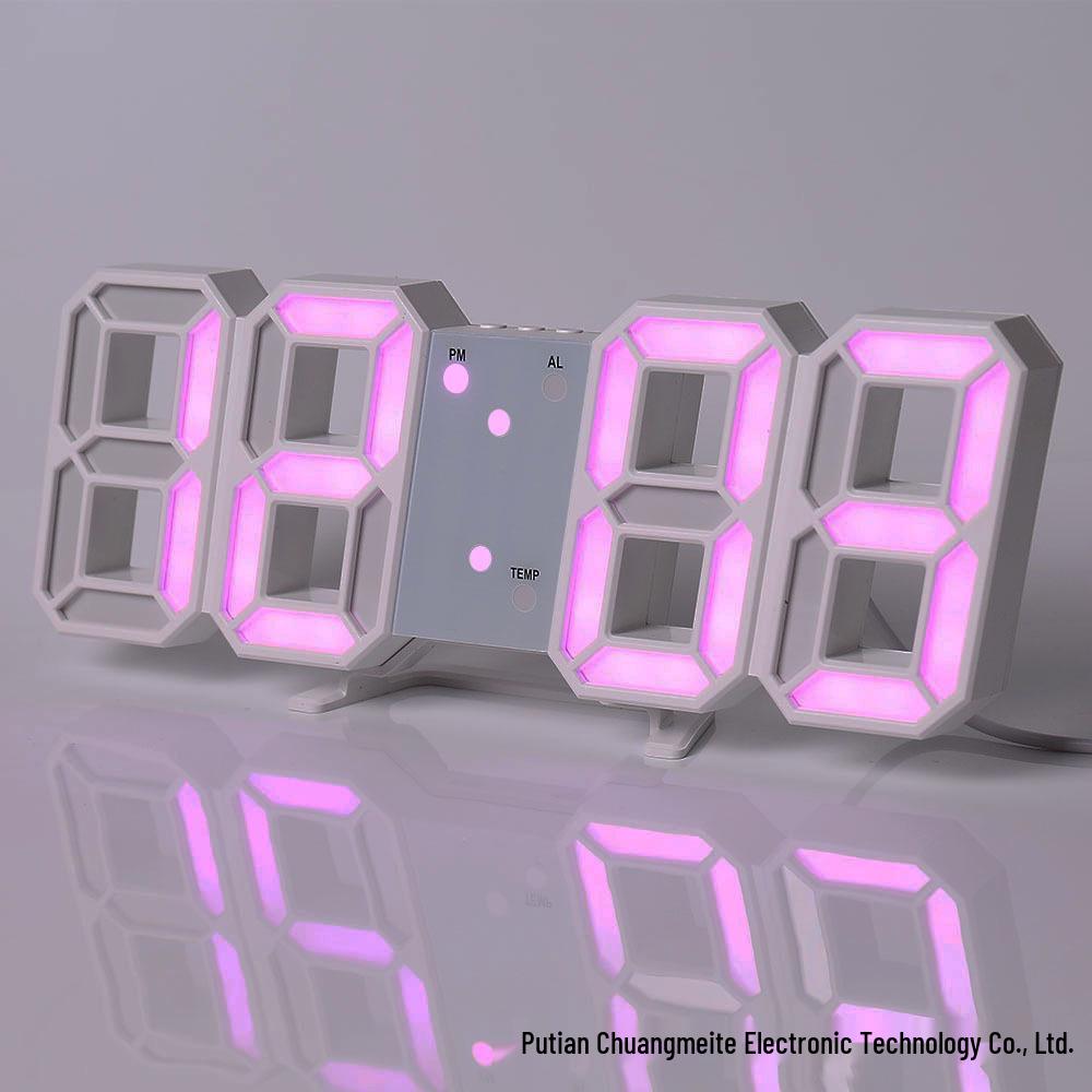 3D LED Digital Clock with Alarm, Calendar, and Thermometer for Living Room Wall