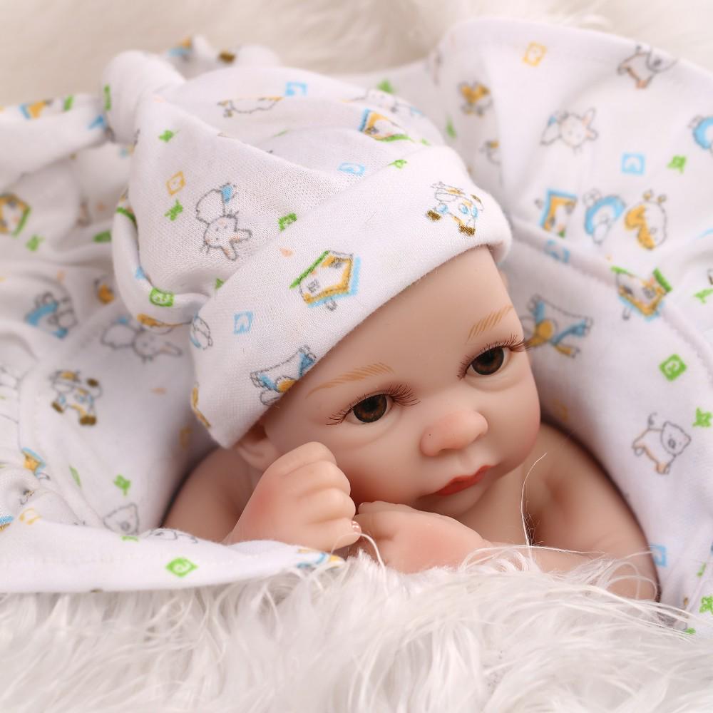Reborn Baby Doll Play Dolls 10inch 25cm Full Vinvl Body Washable With Quilt Lifelike Cute Gifts Toy Blue Boy
