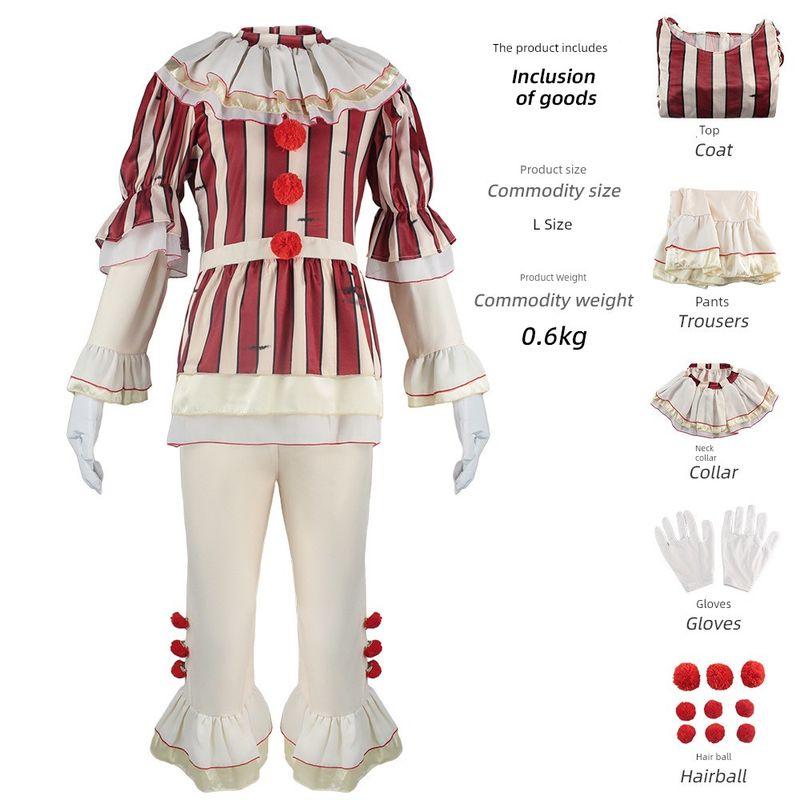 Halloween Cosplay Game Uniform Horror Evil Clown Cosplay Role-Playing Performance Costume Horror Evil Clown (Red Stripes) XXL