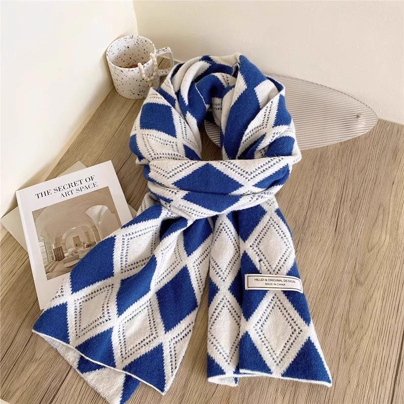 New Knitted Wool Double Sided Scarf for Girls in Autumn and Winter Versatile Scarf  Thick and Warm  Korean Style  Simple and Fashionable
