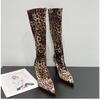 Fashion Pointed Thin Heel Leopard Print Long Boots for Women's Fashionable Sexy Mixed Color Knee High Boots Large Size 43 Women's Shoes
