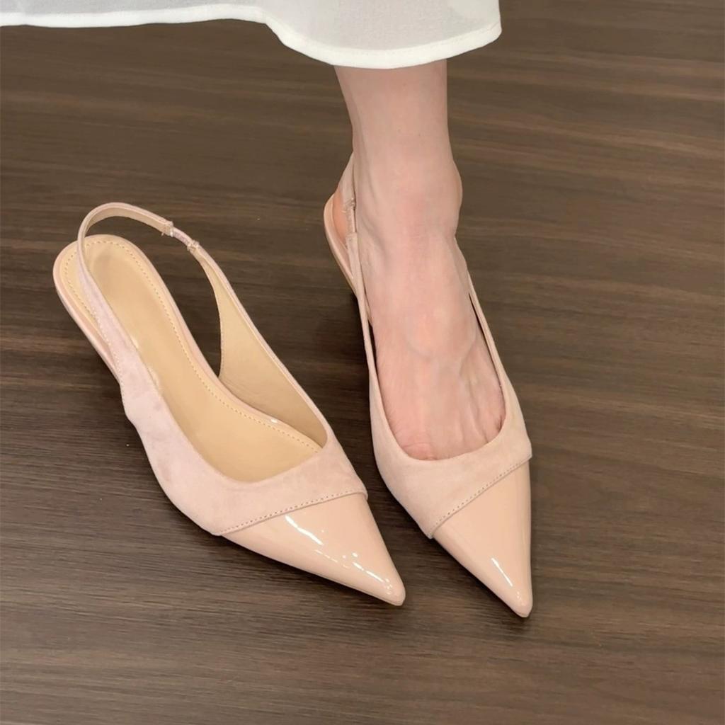 Pointed High Heels, Pink Bag Head Sandals, Fairy Shoes 2025 New Spring and Summer French Temperament Splicing Single Shoes