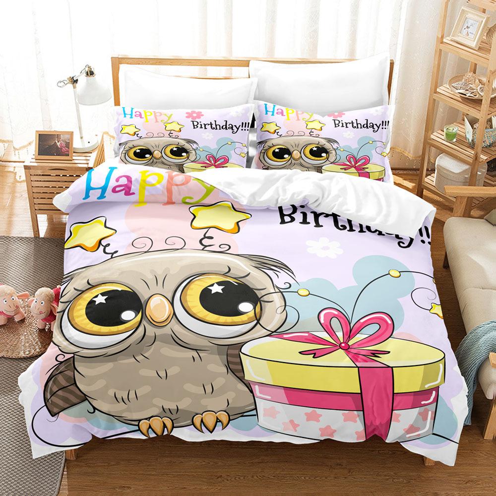 Comforter Owl Bedding Set Lovely Green Cartoon Owl For Kids Boys Girls Bird Animal Print Decor
