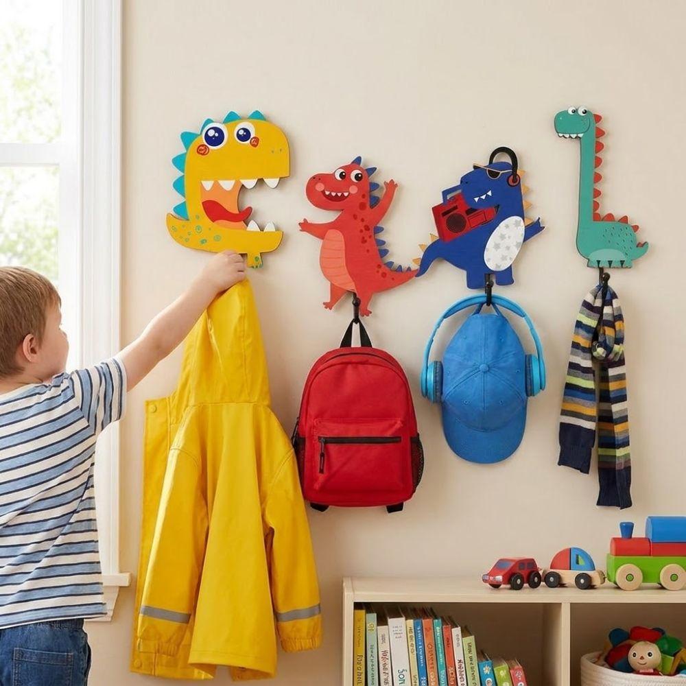 4Pcs Stable Structure Dinosaur Wall Hooks Cartoon Wall Decor Hooks  Bedroom Storage