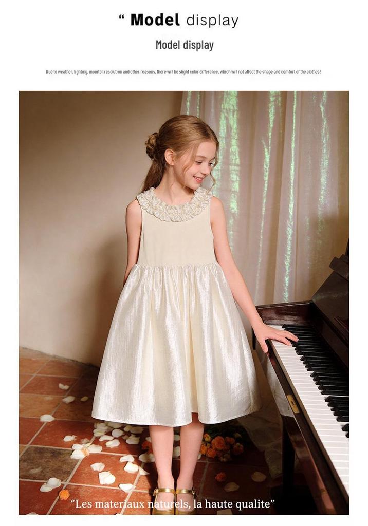 Girls' Korean Style Summer Princess Dress with Lace Collar