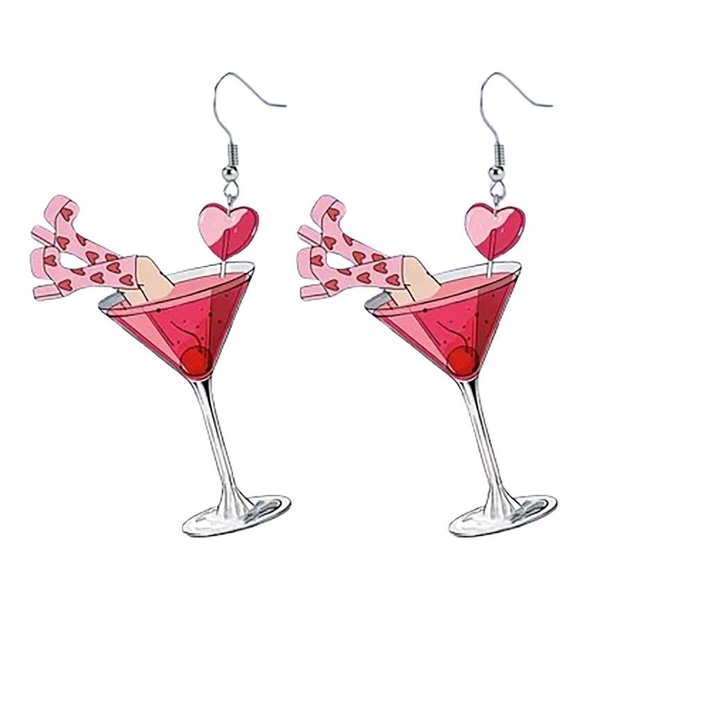 Peach Heart Wine Glass Earrings Party Creative Design Earrings