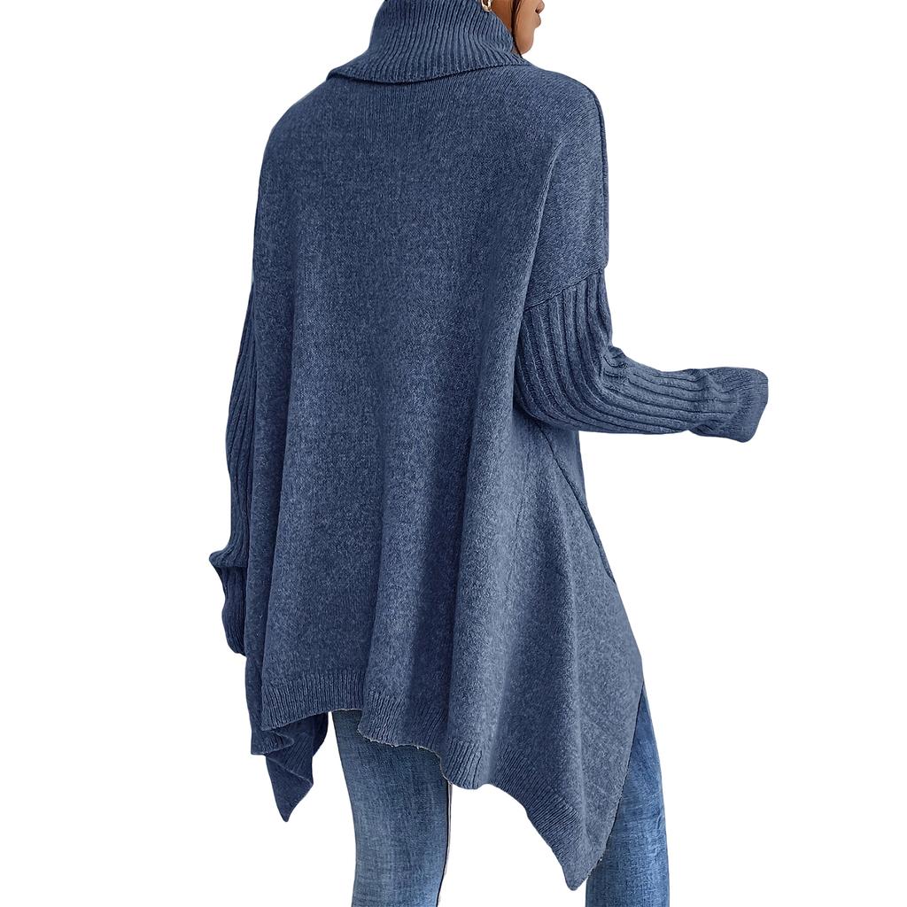 Damski Wygodny Luźny Modny Sweter Casualowy z Opuszczonymi Ramionami z Wysokim Dekoltem z Grubej Dzianiny