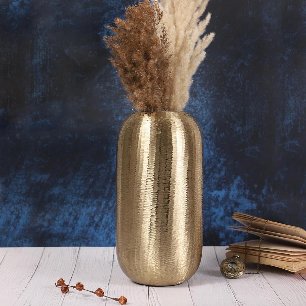 Flower Vase for Living Room Gold Metal Flower Pot for Living Room Decor | Antique Minimal Centerpiece
