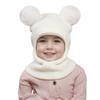 3-12Y autumn and winter double-ball pullover cap, children's double-ball ear-protecting one-piece cap, solid-color cute woolen o