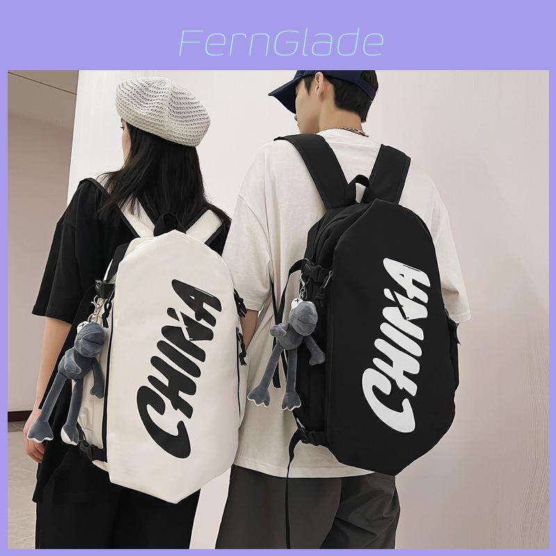 Large Capacity Nylon Student Backpack Withletter Print For Daily Use
