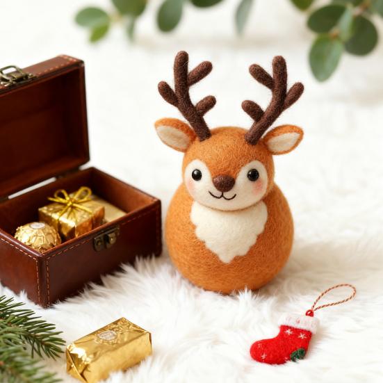 Felt Reindeer Figurine Handmade Elk Christmas Decoration Cute Small Wool Felt Crafts for Winter Holiday Tiered Tray Home Table Decor
