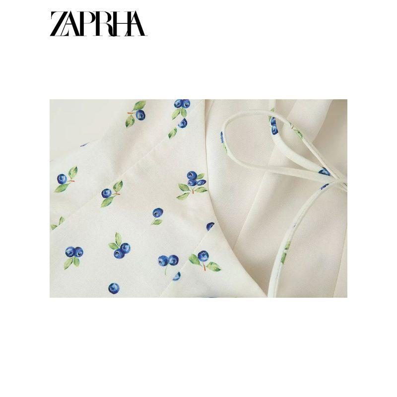 Zaprha 2025 New Arrival Pure Beautiful Flowers Print Poplin Waist-Tight Halter Top Figure-Flattering 3152086