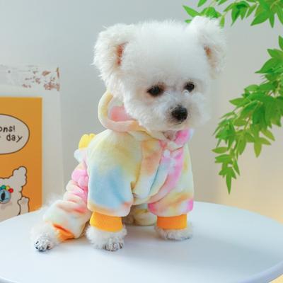 Warm Pet Dinosaur Costume Colorful Style Cartoon Flannel Dog Hoodie Comfortable Thicken Pet Transformation Clothing Daily Walk