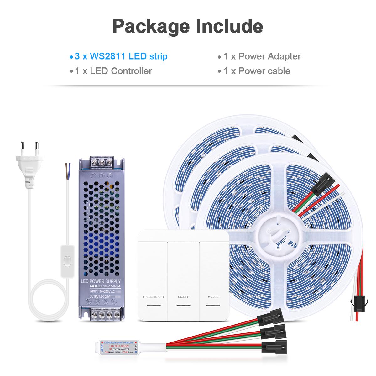 

5M10M светодиодная лента комплект WS2811 IC Horse Race текучая светодиодная лента 24 В 120 светодиодов/м пикселей бегущая вода гонится гибкая лента для украшения дома комнаты 3PCS-5M Set белый