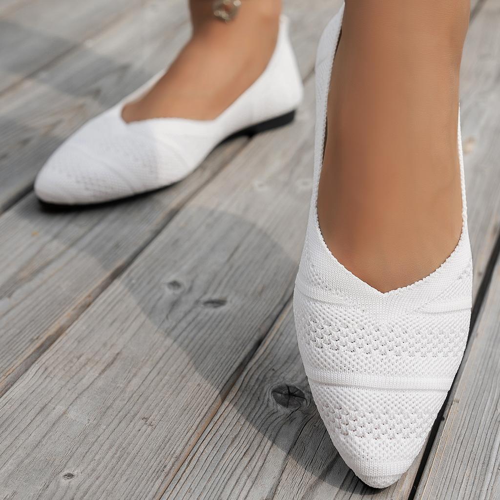 New Women's Pointed Toe Flat Shoes Solid Color Knitted Slip On Ladies Shoes Casual Breathable Ballet Women Flat Shoes Loafers