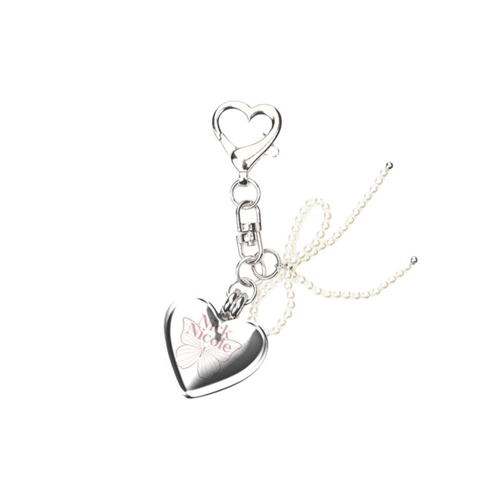 

NICK&NICOLE HEART SIGNATURE BUTTERFLY PEARL RIBBON keyring_silver FREE