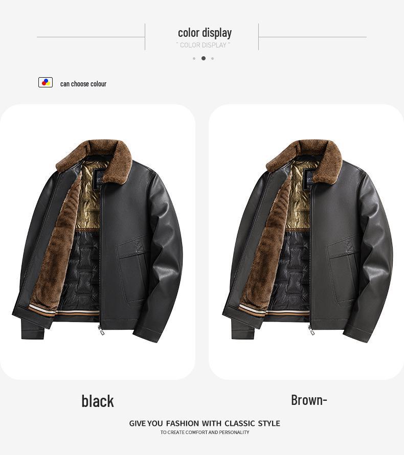 Men's 2025 Winter PU Leather Jacket with Detachable Fur Collar – Thick, Warm, and Casual Dad's Wear