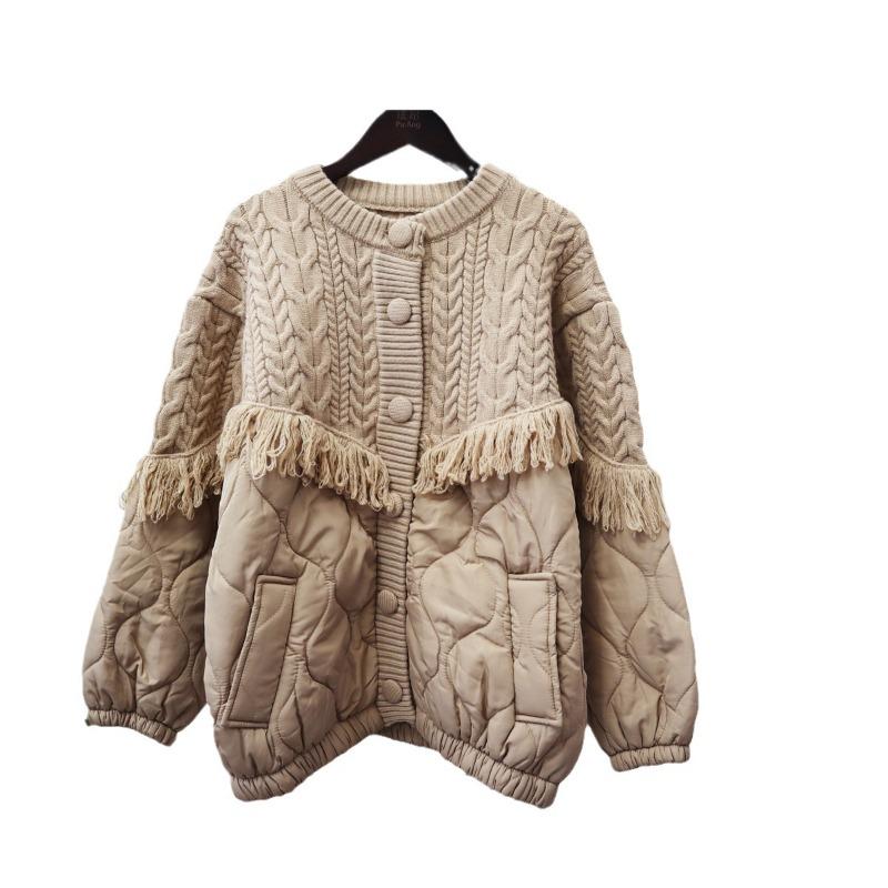 Tassel Design Sense Splicing Knitted Cardigan Women's Autumn and Winter New Loose Lazy Wind Sweater Jacket