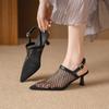 Fashion Hollow Breathable Mesh Pointed Toe Stiletto High Heels Women Pumps 2025 New Summer Slingback Sandals Dress Woman Shoes