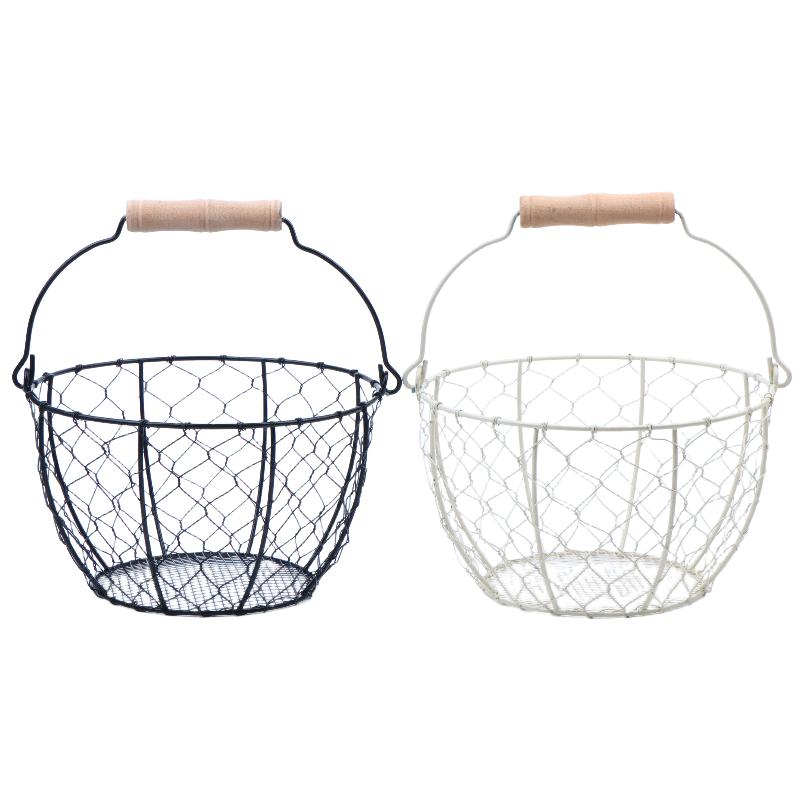 Egg Basket Round Metal Wire Basket With Handle Multipurpose Food Storage Organizer Fruit Vegetable Holder For Kitchen Picnic