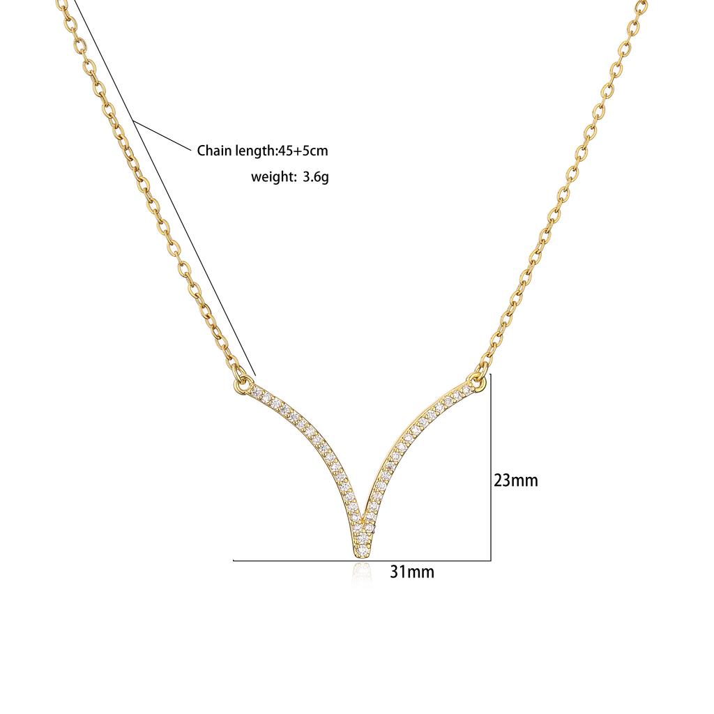 New Fashion 18k Gold Plated Chain Necklace Cubic Zirconia V Shape Pendant Necklace for Women Jewelry