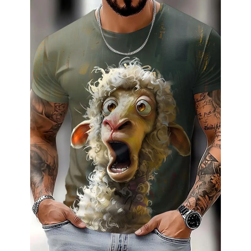 Mens T-shirts Men's Animal Funny 3D Print Round Neck T-Shirt Short Sleeve T-shirts