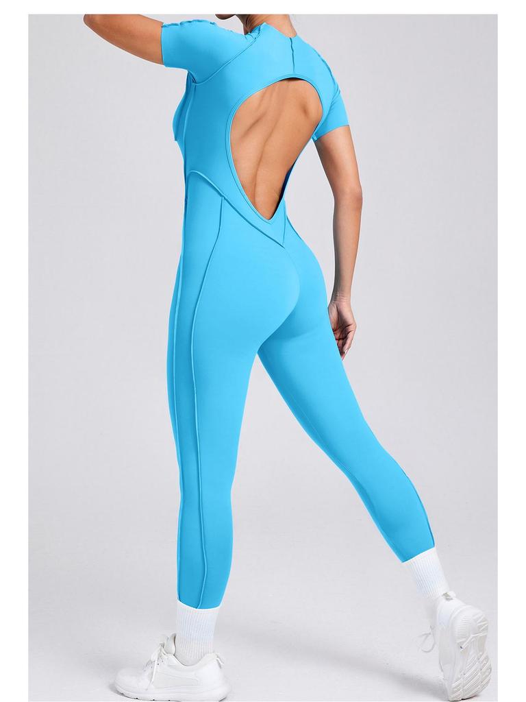 European & American 3D Backless Short Sleeve Jumpsuit - Autumn/Winter Yoga Activewear