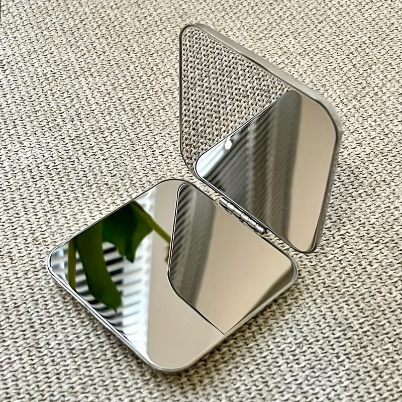 Portable Stainless Steel Mirror Sleek Silver Travel Makeup Mirror DoubleSided Personal Grooming Folding Mirror Daily Beauty Gift