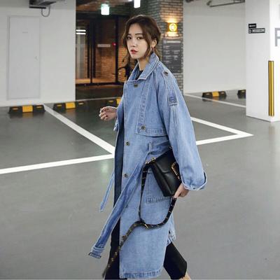 Denim Trenchcoats voor Dames Riem Om de Taille Slanke Jean Jassen Dames Blauwe Jean Jas Dames