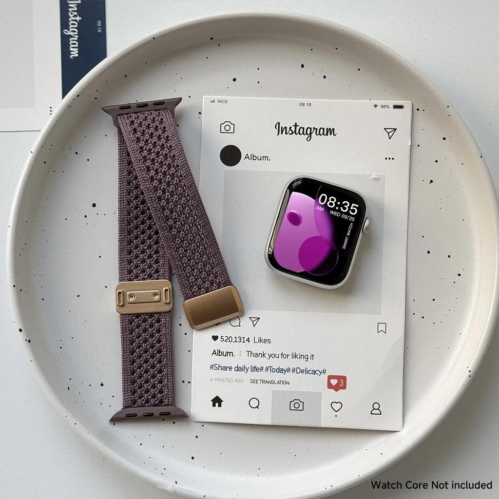 Braided Band For Apple Watch Strap Ultra 2 49mm 40 44mm 45mm 46mm 41mm 38 Magnetic Nylon Bracelet iWatch series 10 9 8 7 6 se