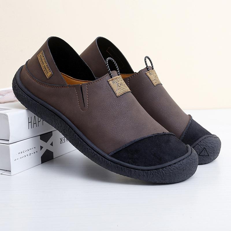 Chaussures en cuir faites main pour hommes Chaussures de randonnée décontractées Chaussures d'extérieur pour la marche et la conduite Tête large Grande taille