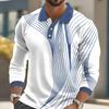 Men'S Striped Print Golf Shirt Long Sleeve Polo Shirt Lapel Business Casual Formal Button 3D Printing Autumn And Winter