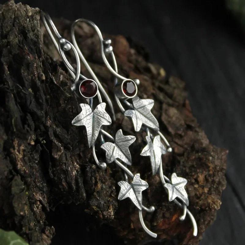 1 Pair Silver Color Botanical Jewelry Plant Leaf Irregular Design Retro Earring New Trendy Fashion Earrings Accessories Gifts