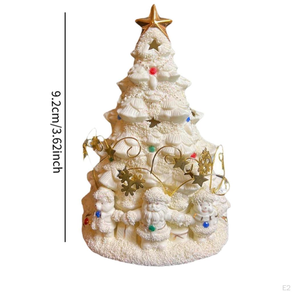 Light up Christmas Tree Winter Decor, Resin Trees Figurine, Decoration for Office Home