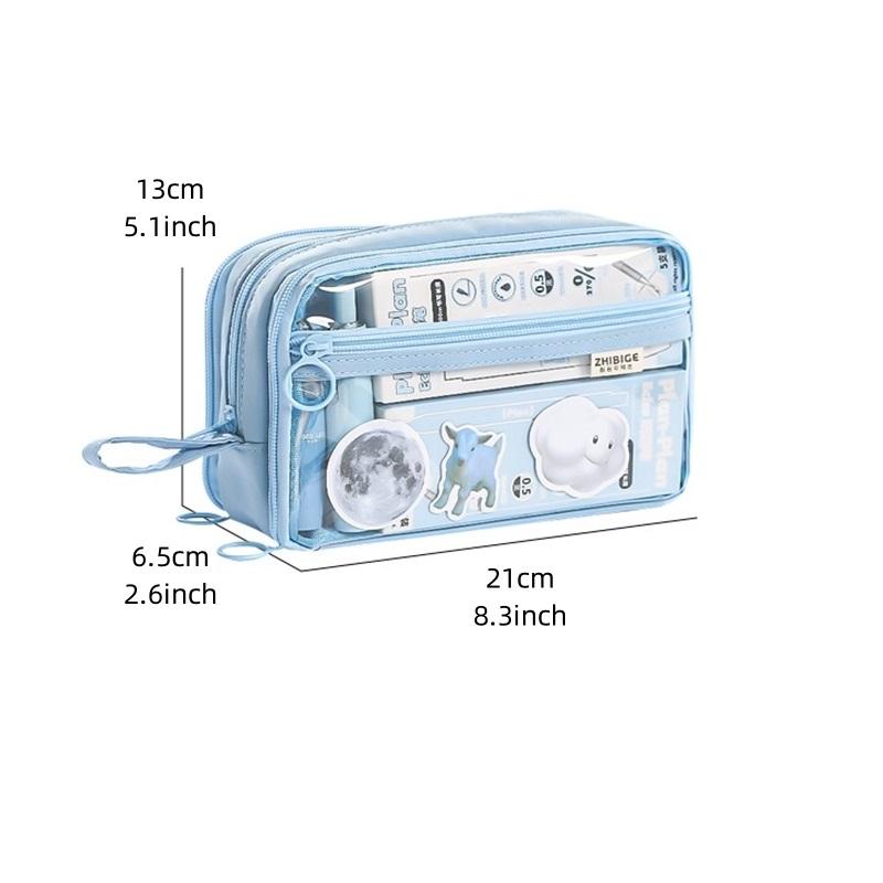 Dual-side Transparent Pencil Bag Pen Case 4 Layer Multi Pocket Storage Pouch for Stationery School A7628