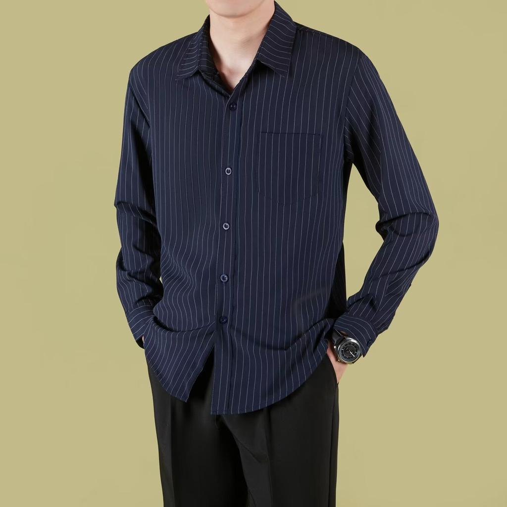 Striped Shirt Men's Long-sleeved Spring and Summer Thin Light Mature Style Handsome Casual Business Ironing Shirt