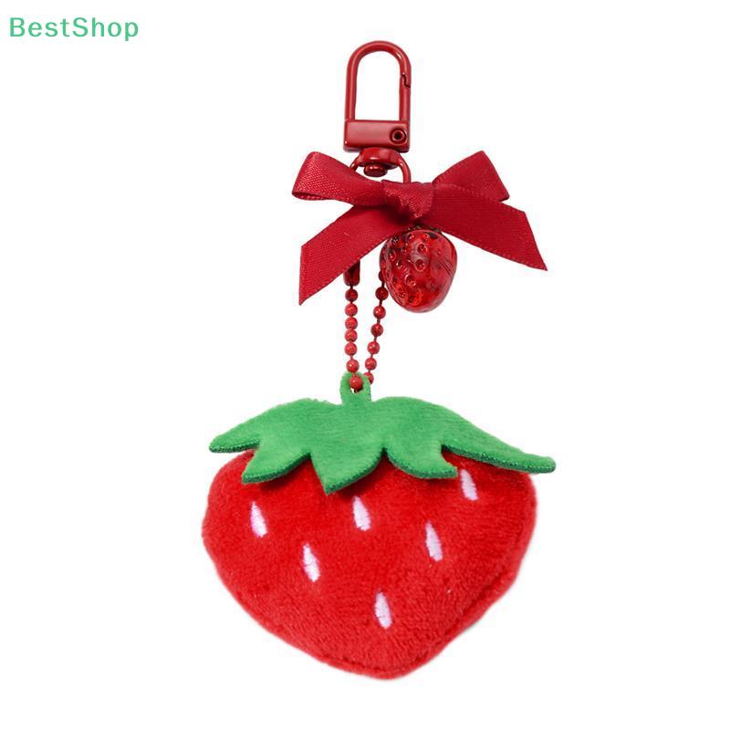 Plush Strawberry Note Bow Keychain Pendant Phone Chain Backpack Charm