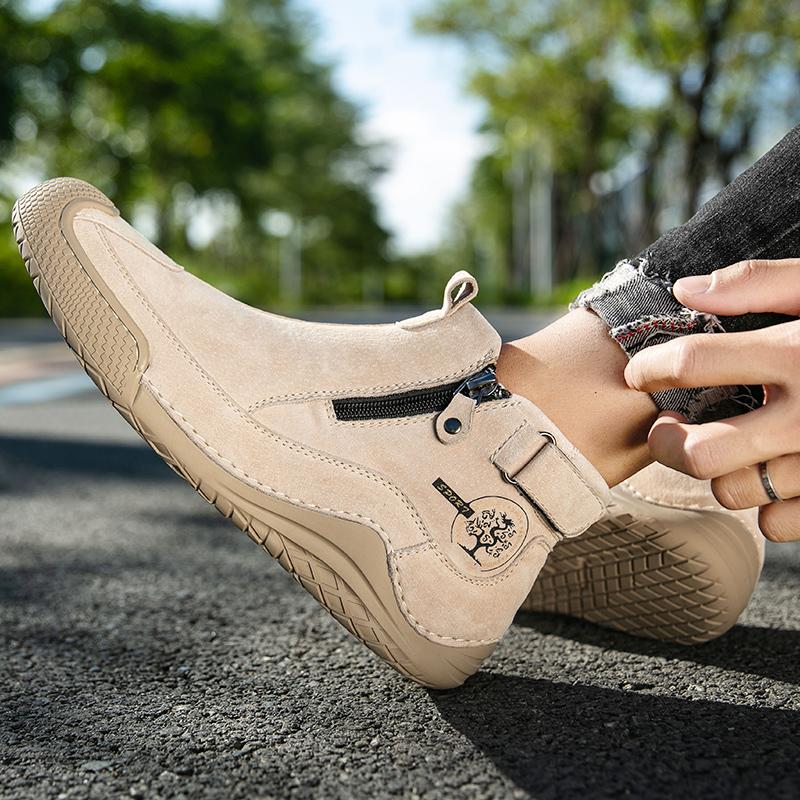 Designer New Men's Ankle Boots Handmade Luxury Short Boots Leather Casual Shoes Zip Breathable Walking Hiking Shoes Winter Shoes