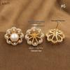 Copper-Plated Gold Diamond Floral Firework Irregular Round Half-Hole Ear Studs – High Luxury Design DIY Jewelry.