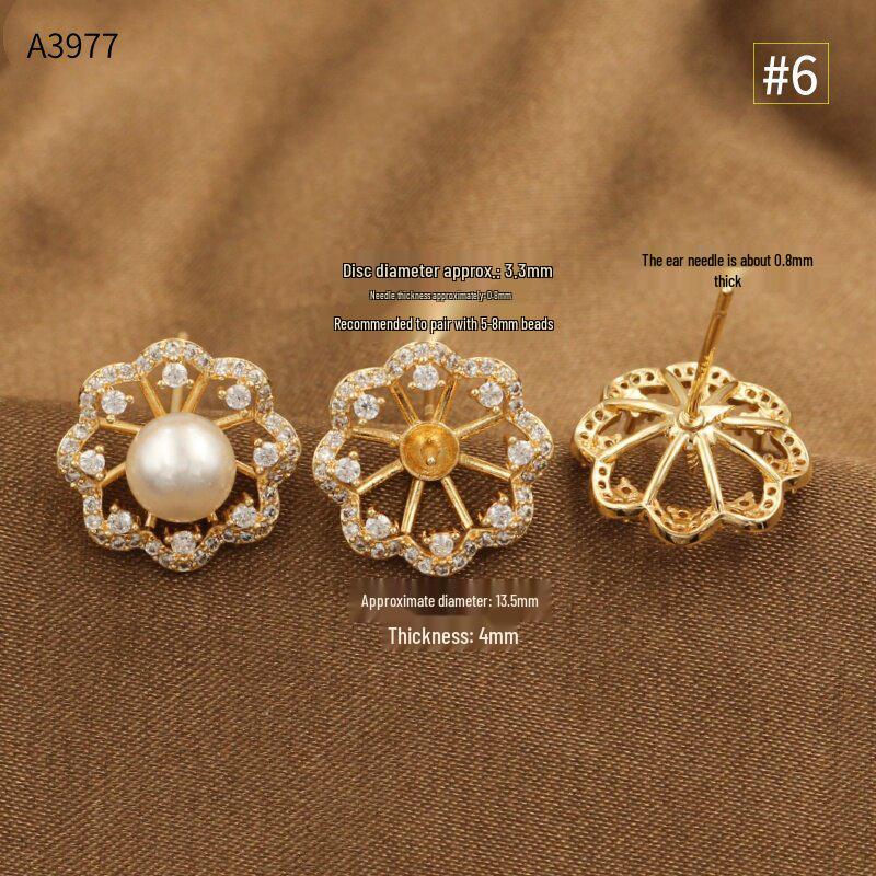 Copper-Plated Gold Diamond Floral Firework Irregular Round Half-Hole Ear Studs – High Luxury Design DIY Jewelry.