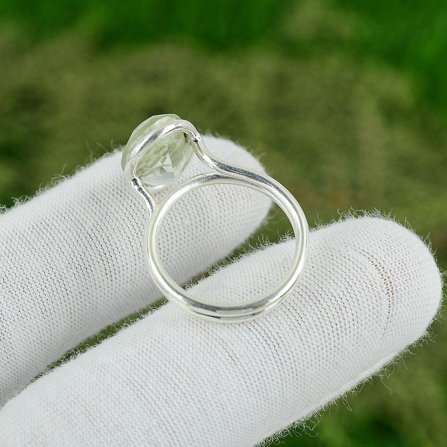 Mothers day Sale Sterling Silver Natural Green Amethyst Wife Promise Ring US 7.5