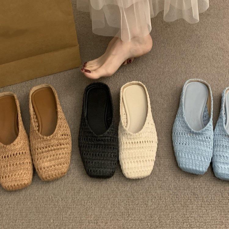 French hollow bag head slippers summer wear 2025 Birkenstocks knitted one-pedal lazy slippers