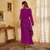 Muslim Dress Purple V-neck Double Layer Chiffon Sequins Irregular Slim Dress