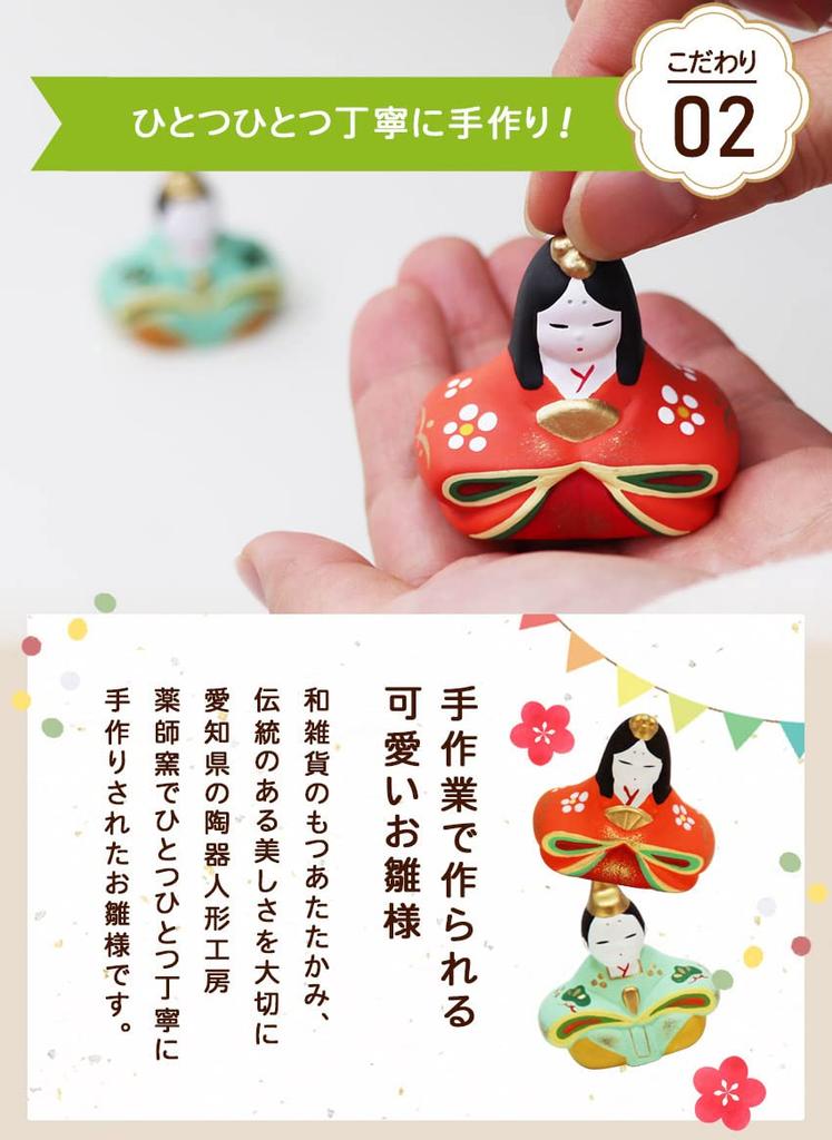 Osaka Choseido Original Compact Mini Hina Doll Set with Free Wooden Tag (Shipped Separately) - Ceramic Hina Doll, 23cm Wide, Flat Display (Cherry Blos