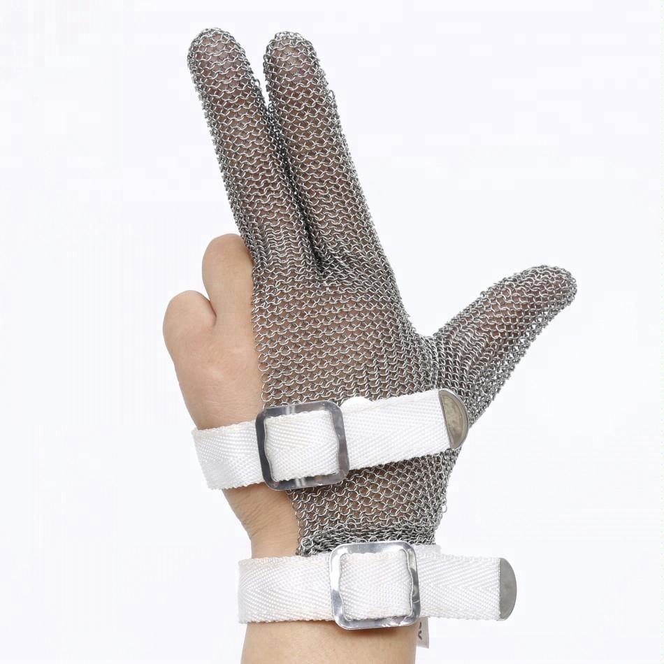 Factory 316L Three Finger Stainless Steel Ring Mesh Anti-cut Steel Glove for Tailoring and Butchers (Silver,Xs) серебряный