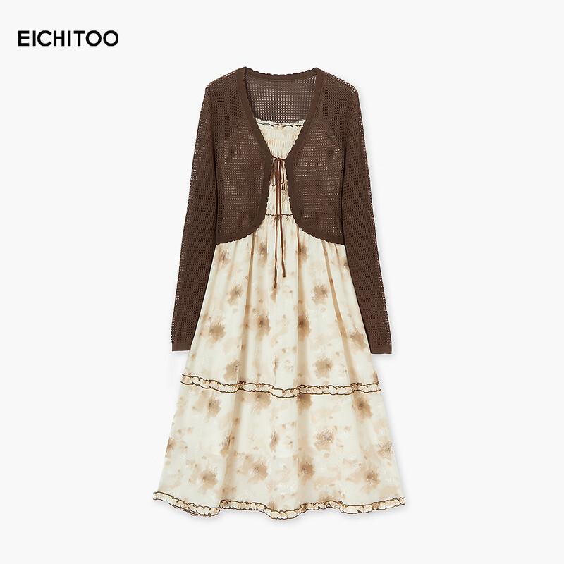 EICHITOO Two-Piece Hollow Cardigan & Printed Slip Dress Set M