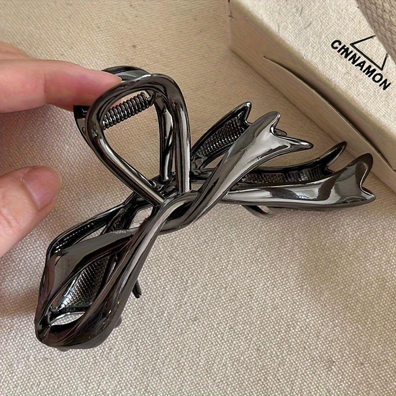 Sladká kovová mašle s klipem, protiskluzový klip "žralok", elegantní klip na culík, módní vlasový doplněk